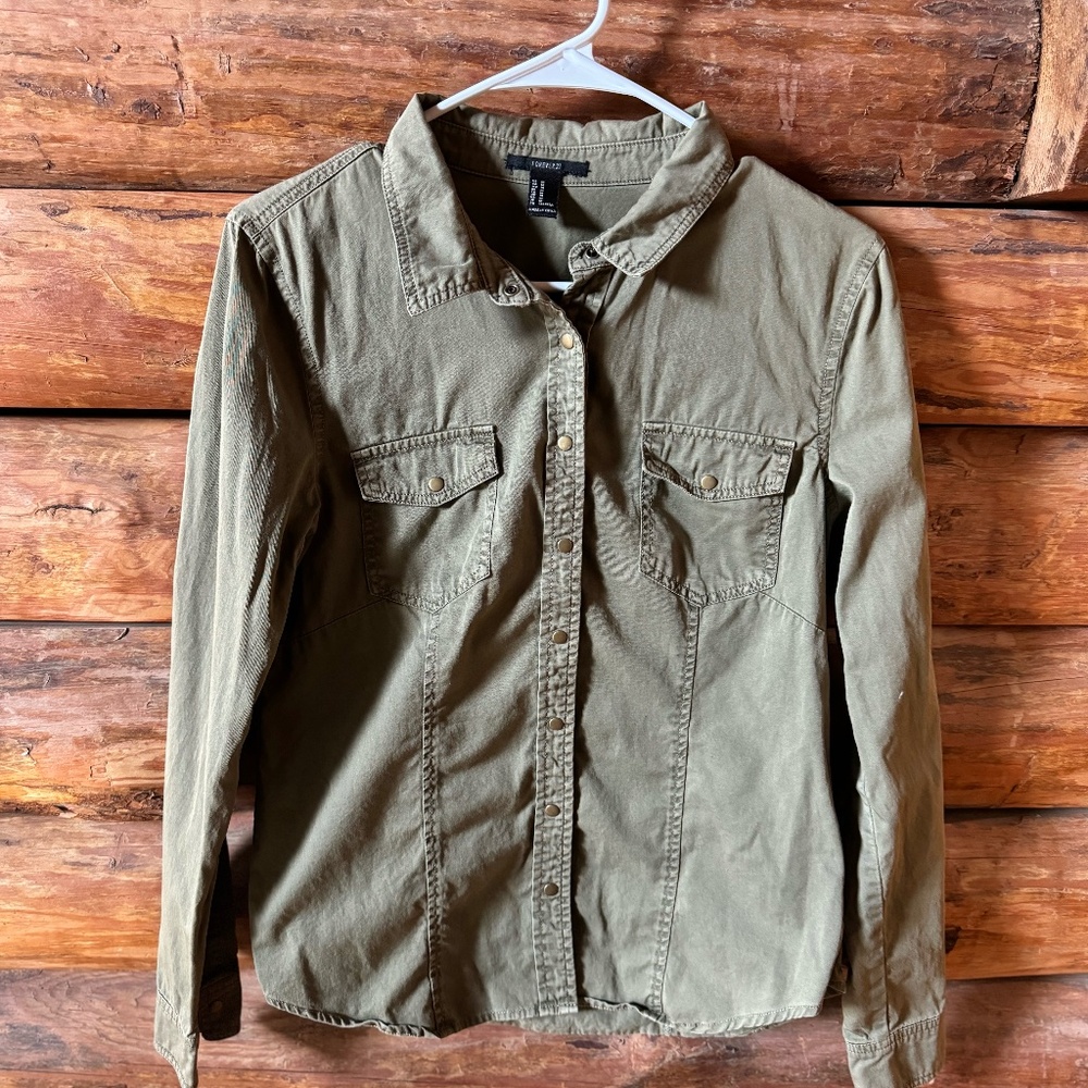 Forever 21 Olive Green Button Up Top